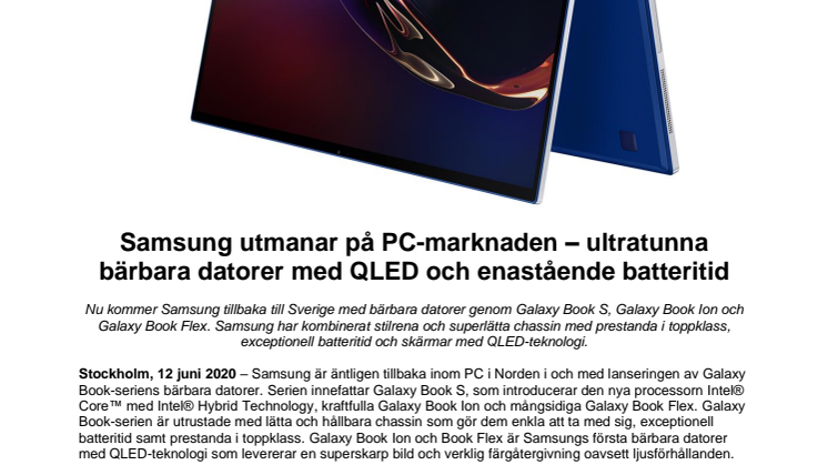 Samsung utmanar på PC-marknaden – ultratunna bärbara datorer med QLED och enastående batteritid