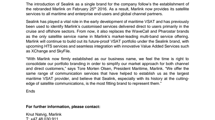 Marlink: VSAT Portfolio Unites Under Sealink Brand
