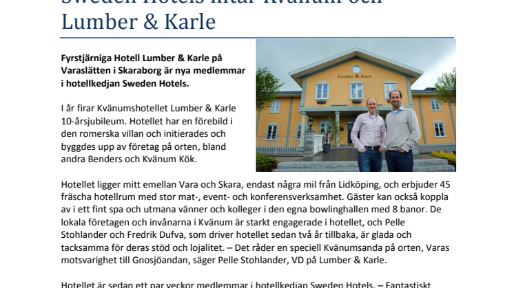 Sweden Hotels intar Kvänum och Lumber & Karle