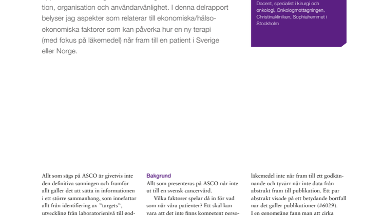 Hälsoekonomi i cancervården - docent Nils Wilking rapporterar från ASCO 2010