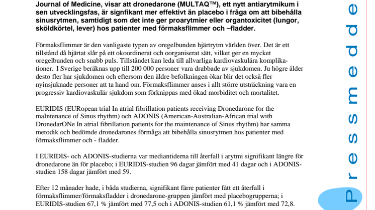 Internationella studieresultat visar att färre patienter får återfall i förmaksflimmer/fladder 