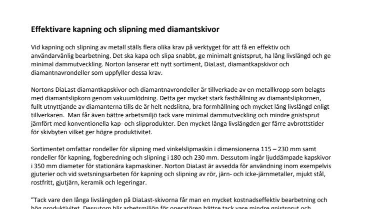 Effektivare kapning och slipning med diamantskivor