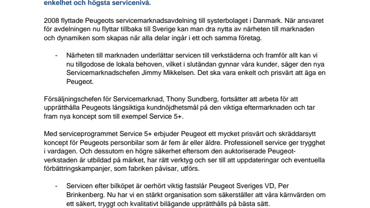 Peugeot satsar på servicemarknad
