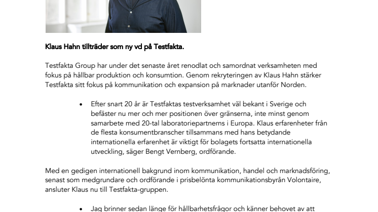 Klaus Hahn tillträder som ny vd
