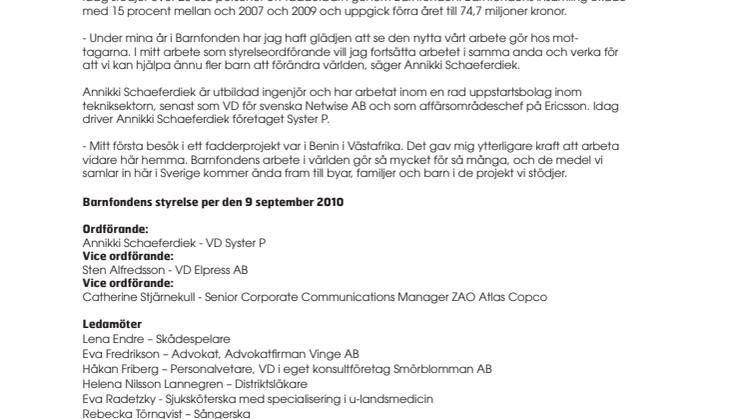 Annikki Schaeferdiek ny ordförande i Barnfonden