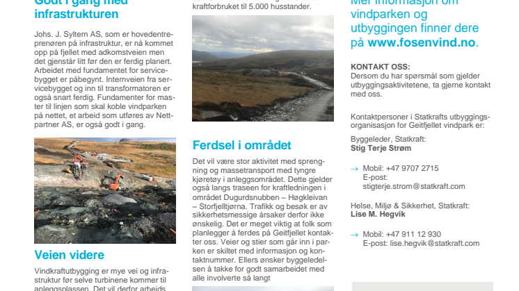 Nyhetsbrev Geitfjellet vindpark  #2 - 2018