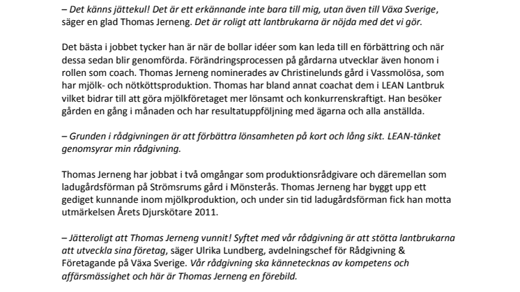 Thomas Jerneng - vinnare i Årets Rådgivarinsats  