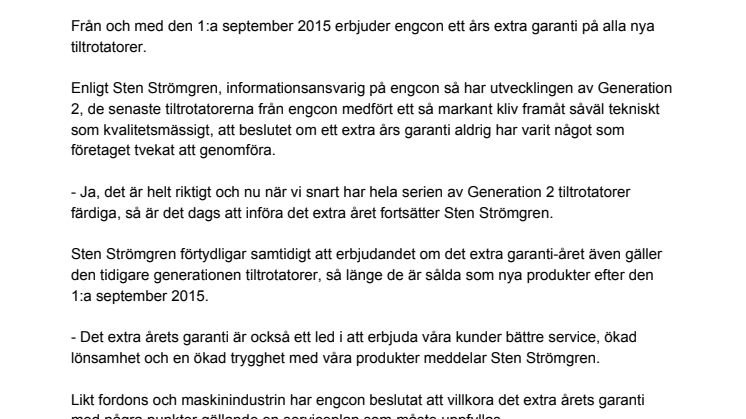 engcon erbjuder extra garanti