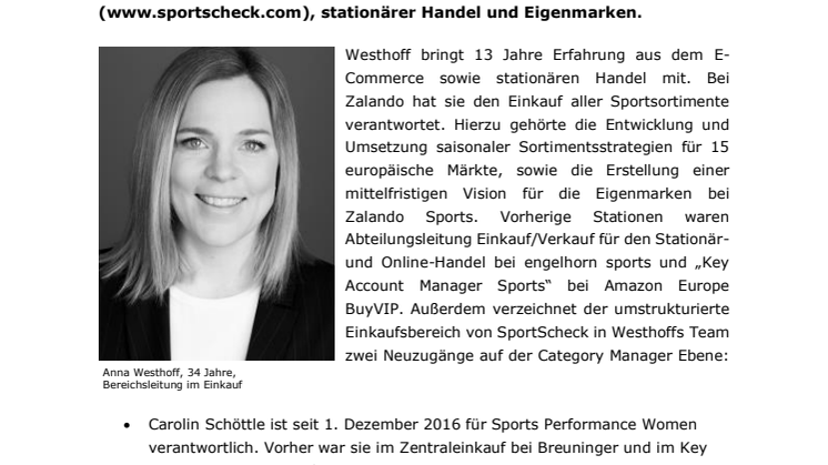 Neue Einkaufsleitung: Anna Westhoff wechselt von Zalando zu SportScheck