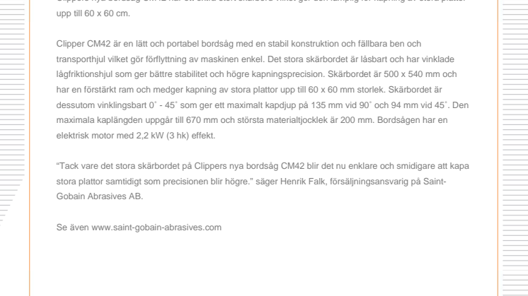 Clipper lanserar ny bordsåg
