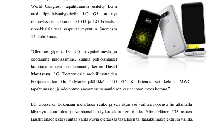 LG G5 -ÄLYPUHELIN KAUPPOIHIN 15. HUHTIKUUTA 