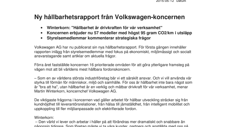 Ny hållbarhetsrapport från Volkswagen-koncernen