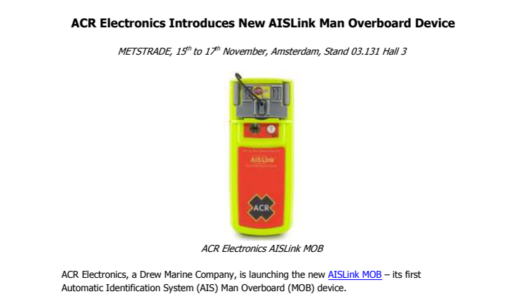 ACR Electronics Introduces New AISLink Man Overboard Device