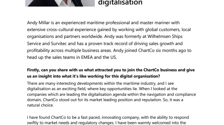 Reflections From the Latest Master Mariner to Join ChartCo - Andy Millar, Gives His Views On Maritime Digitalisation
