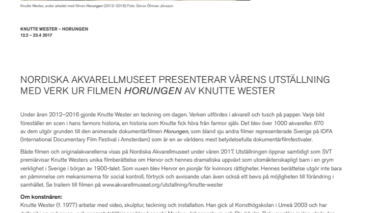 Nordiska Akvarellmuseet ställer ut verk ur Knutte Westers film Horungen