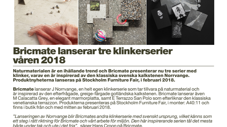 Bricmate lanserar tre klinkerserier våren 2018