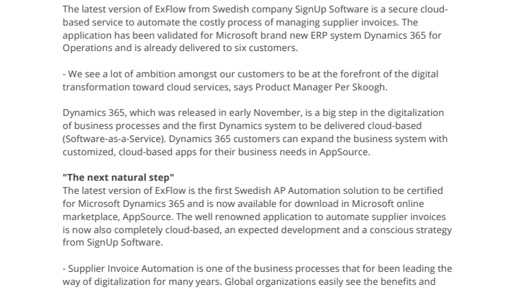​Manage your supplier invoices in the cloud, with new ExFlow for Dynamics 365 for Operations.