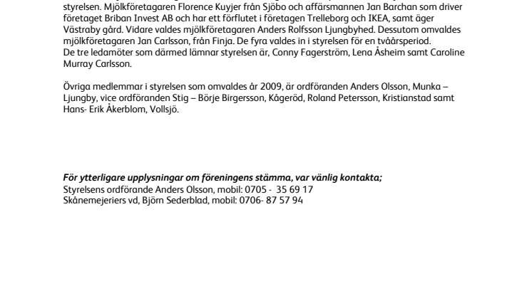 Tre nya ledamöter i Skånemejeriers styrelse