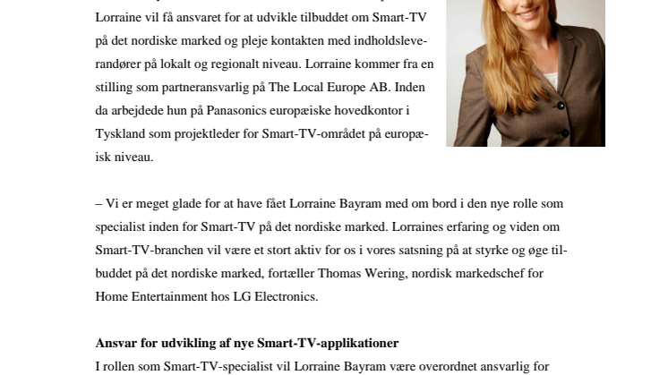 LORRAINE BAYRAM BLIVER NORDISK SMART-TV-SPECIALIST HOS LG ELECTRONICS