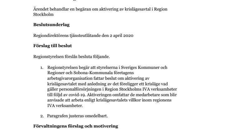 Beslut om aktivering av krislägesavtal 