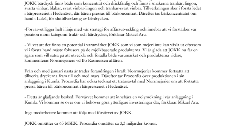 Procordia förvärvar JOKK