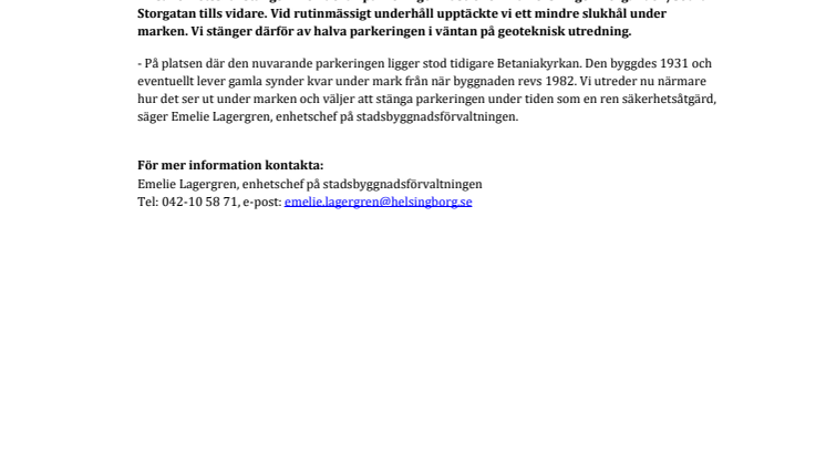 ​Vi stänger en del av parkeringen Bastionen vid Bergaliden 