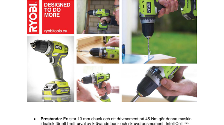 Ny RYOBI® 14,4 V Lithium+ borrskruvdragare