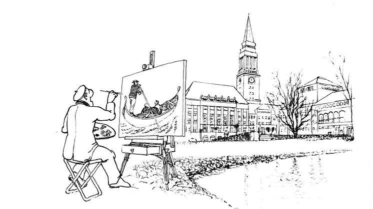 15 charakteristische Kieler Ansichten von 15 lokalen Illustrator*innen wie hier: das Rathaus von Alexander Mága