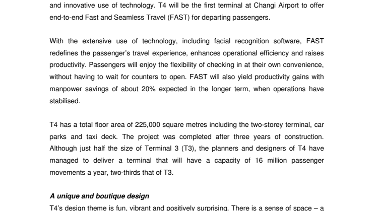 Media Release - Changi Airport Unveils T4
