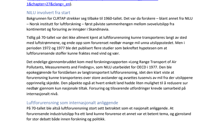 Den første internasjonale konvensjonen om luftkvalitet fyller 40 år