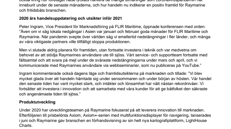 Raymarines presskonferens: Senaste produktutvecklingen och  2020 års handelsuppdatering 