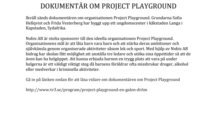 Dokumentär om Project Playground