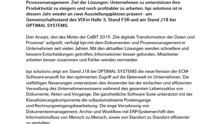 bpi solutions auf der CeBIT 2015: Zukunft gestalten statt Unternehmen verwalten
