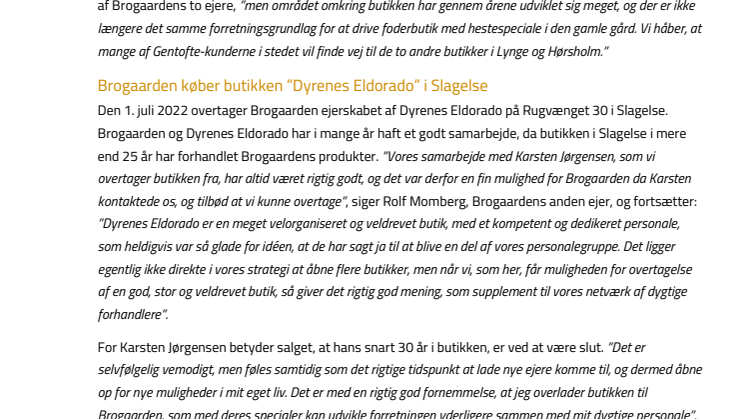 Pressemeddelelse om forretningsovertagelse