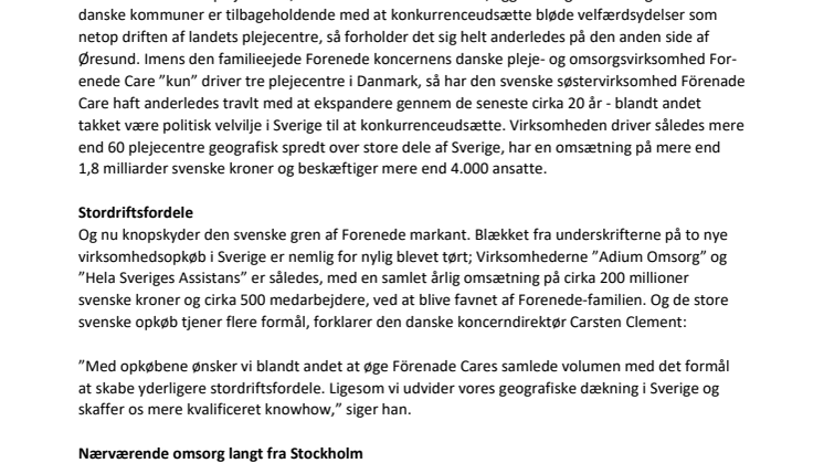 Efter store opkøb: Dansk pleje- og omsorgskoncern bliver nu landsdækkende i Sverige  