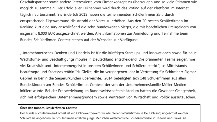 2015 haben Deutschlands Schülerfirmen wieder die Chance auf den Titel „Beste Schülerfirma“