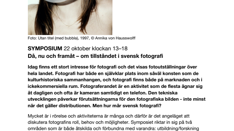 PRESSINBJUDAN: Symposium om tillståndet i svensk fotografi
