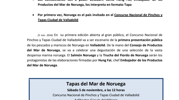Pescados y mariscos noruegos, protagonistas del showcooking  “Tapas del Mar de Noruega”