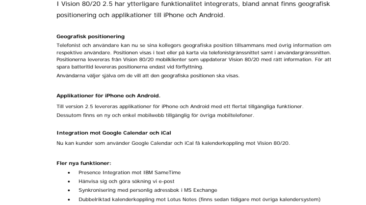 Ny release av hänvisningssystemet Vision 80/20 med geografisk positionering 