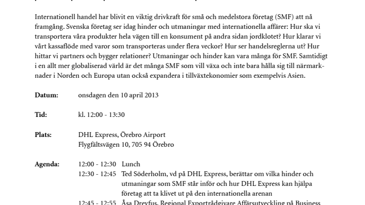 Pressinbjudan: Välkommen till ett pressevent där DHL Express berättar om möjligheterna för små och medelstora företag att växa internationellt