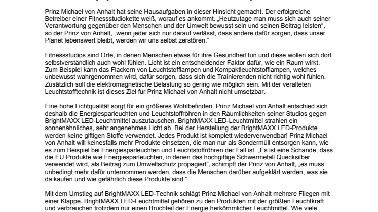 Jeder hat seinen Energieverbrauch selbst in der Hand - Killer Sports Group goes BrightMAXX
