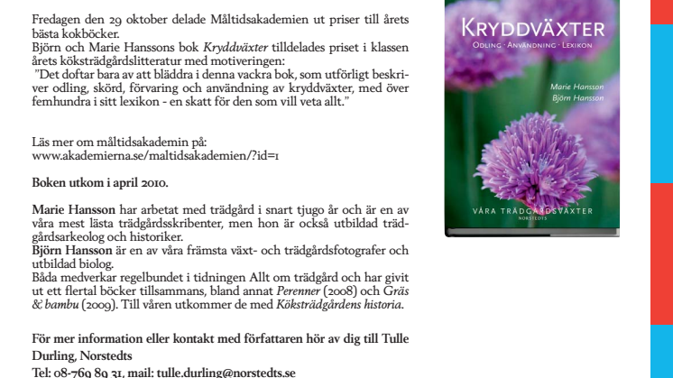 Kryddväxter får pris i klassen Årets köksträdgårdslitteratur