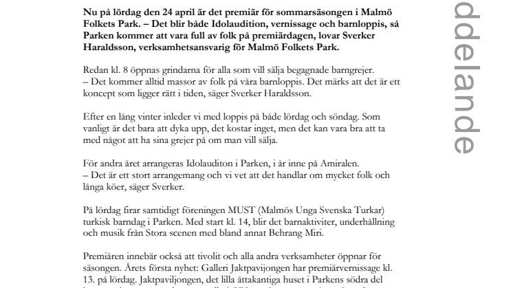 På lördag är det sommarpremiär i Folkets Park.
