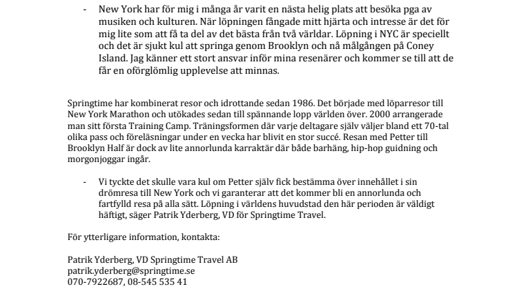 Petter lanserar sin drömresa till New York - hamburgare, löpning och hip-hop på schemat