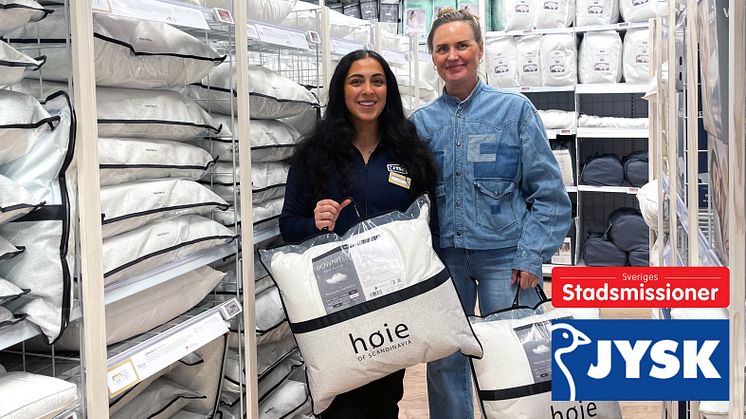 Ronja Ali, butikschef för JYSK Länna och Linda Nyqvist, Ansvarig Nationella Företagspartners, Stadsmissionen.