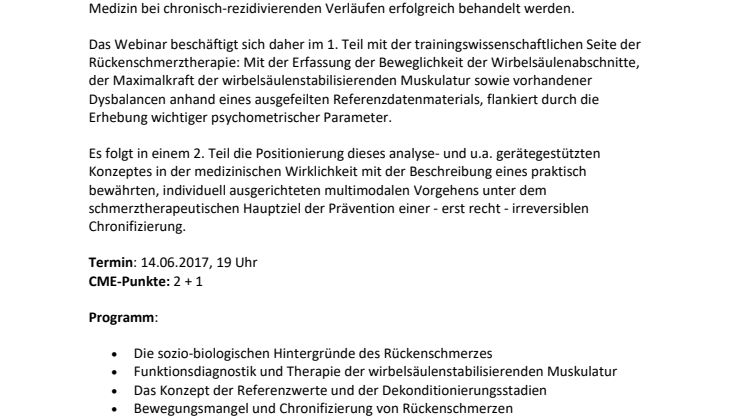 14.06.2017: Webinar im BVOU Study Club zur besonderen Rolle der Muskulatur in der orthopädischen Diagnostik und Therapie von Rückenschmerzpatienten