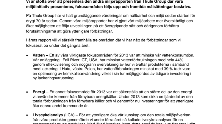 Thule Group miljörapport för 2013 nu publicerad