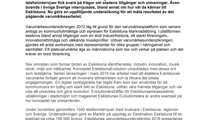 Varumärkesundersökning Eskilstuna 2016