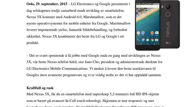 LG OG GOOGLE PRESENTERER NEXUS 5X – DEN MEST AVANSERTE NEXUS-MOBILEN HITTIL