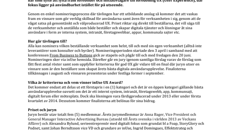 inUse instiftar UX-Award - Ett nödvändigt pris som ska främja användarupplevelse!